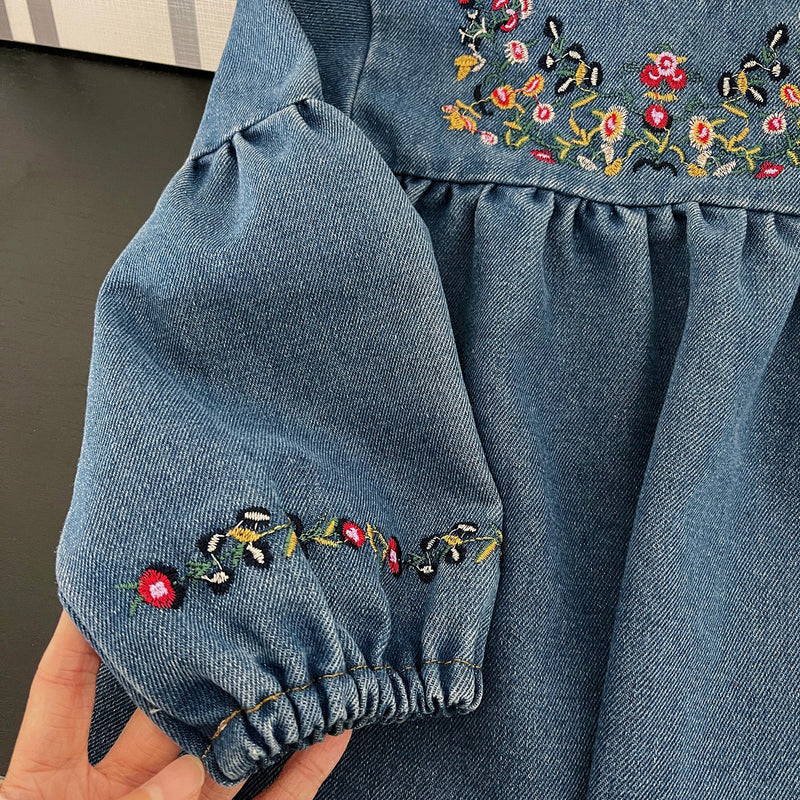 Vestido Infantil Jeans Florzinhas