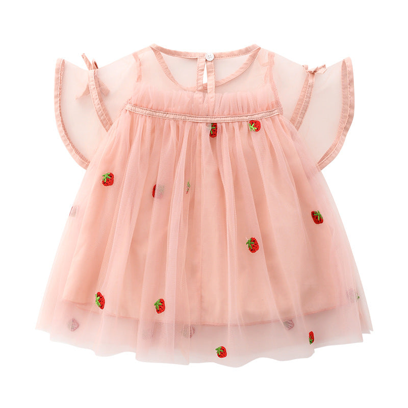 Vestido Infantil Tule Moranguinhos