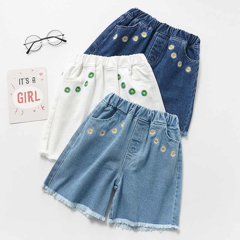 Shorts Infantil Feminino Jeans Florzinhas