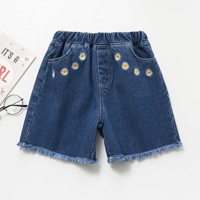 Shorts Infantil Feminino Jeans Florzinhas