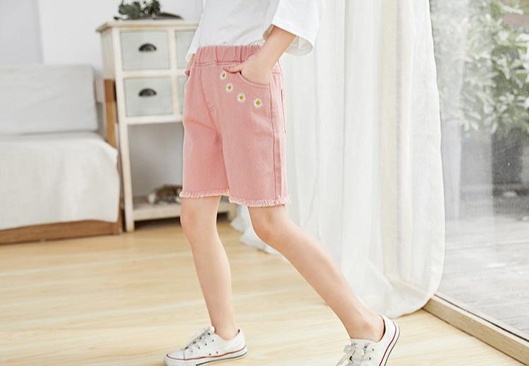 Shorts Infantil Feminino Jeans Florzinhas