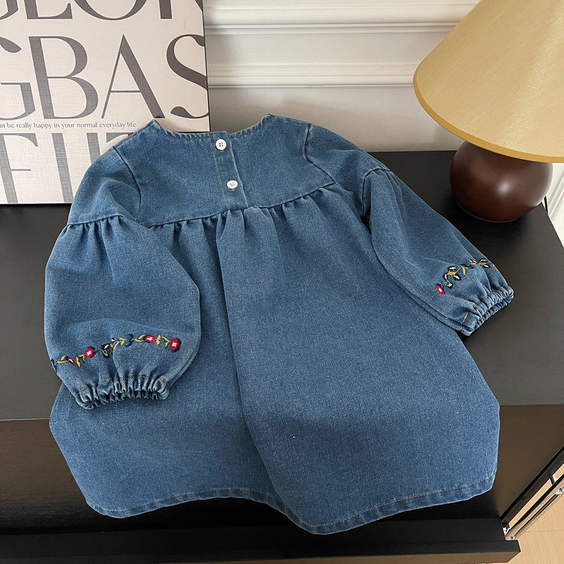 Vestido Infantil Jeans Florzinhas