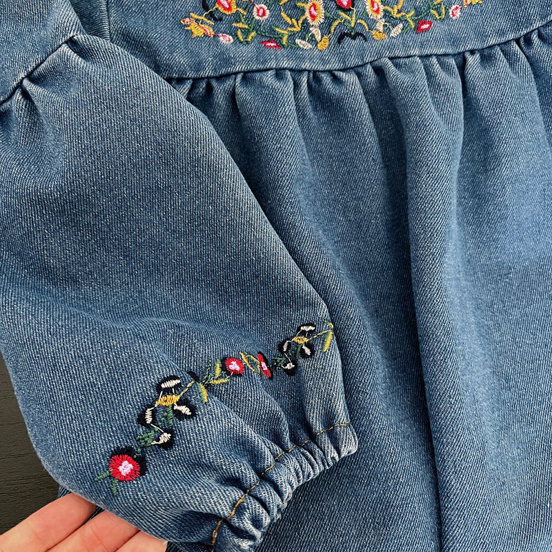 Vestido Infantil Jeans Florzinhas