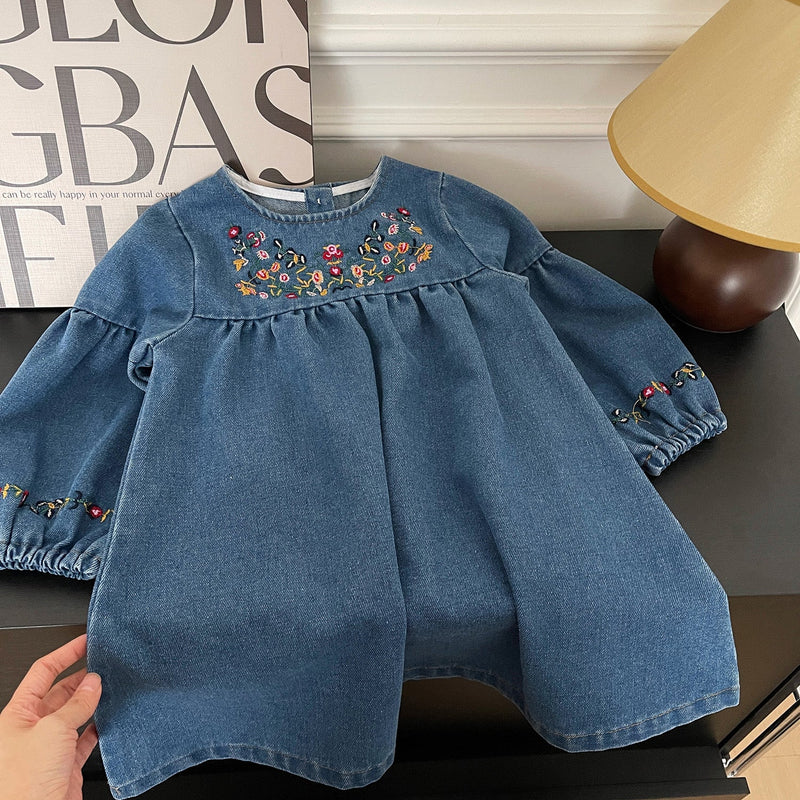 Vestido Infantil Jeans Florzinhas