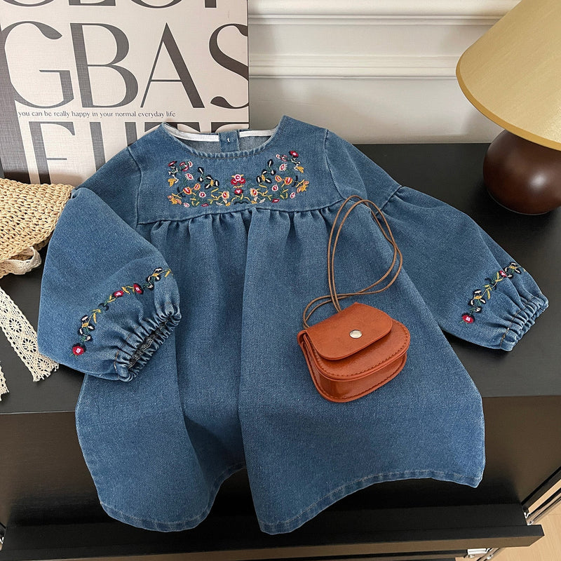 Vestido Infantil Jeans Florzinhas