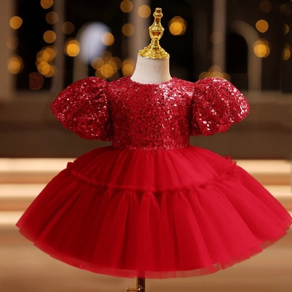 Vestido Infantil Vermelho Brilhante