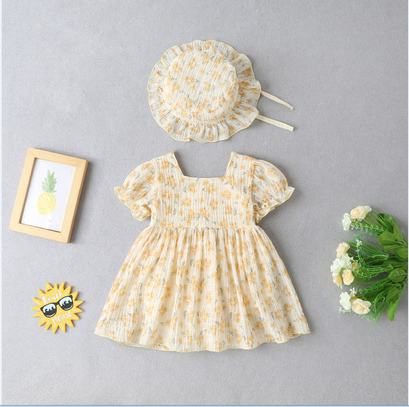 Vestido Infantil Floral + Chapéuzinho