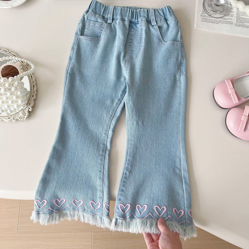 Calça Infantil Feminina Jeans Corações