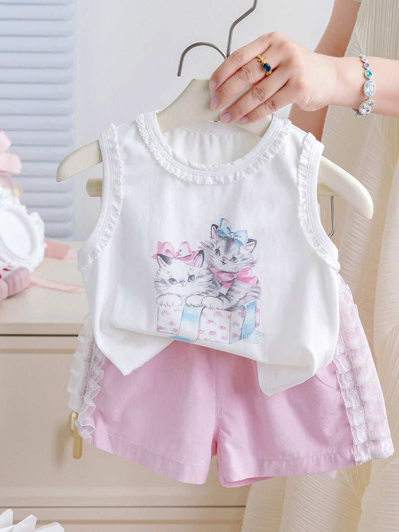 Conjunto Infantil Feminino Verão Gatinho