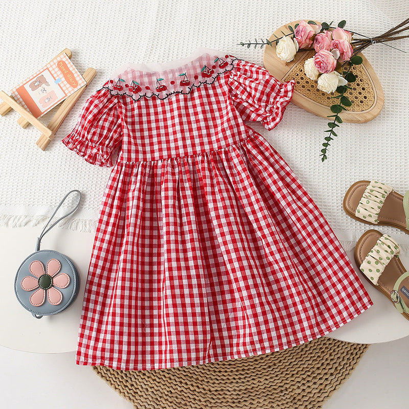 Vestido Infantil Xadrez Cerejinhas