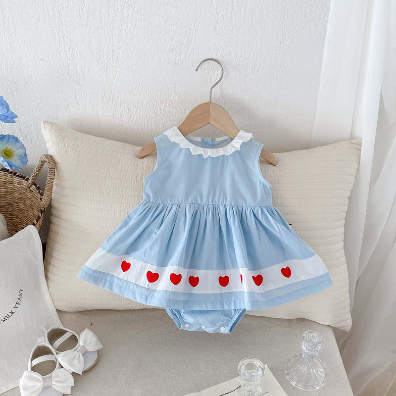 Vestido Infantil Azul Corações