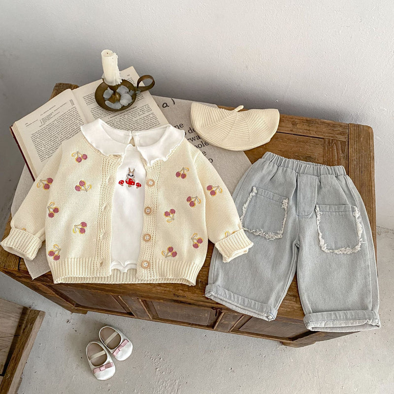 Cardigan Infantil Tricô Cerejinhas