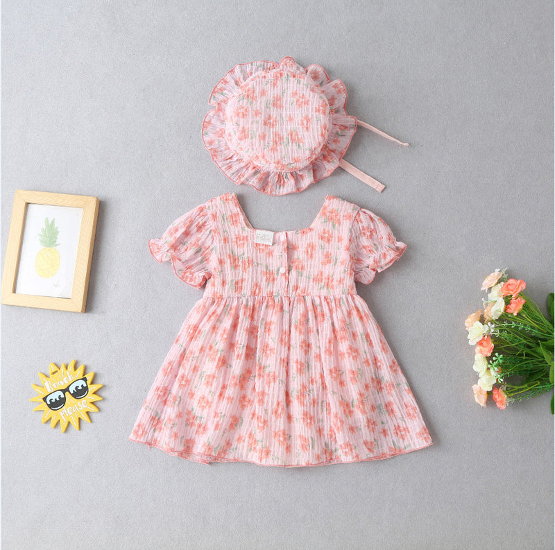 Vestido Infantil Floral + Chapéuzinho