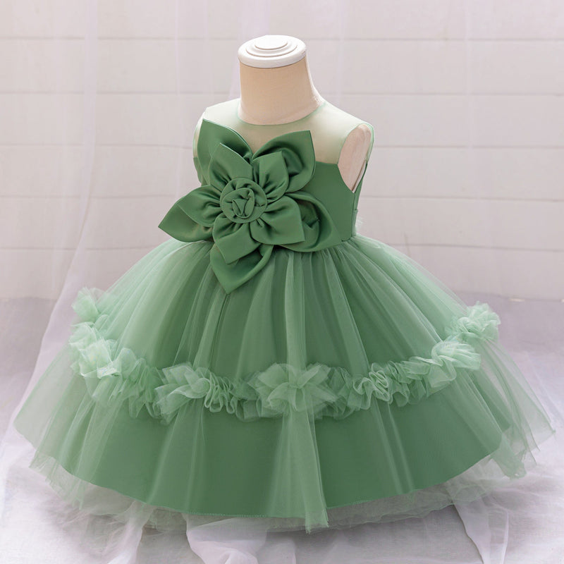 Vestido Infantil Verde Flor