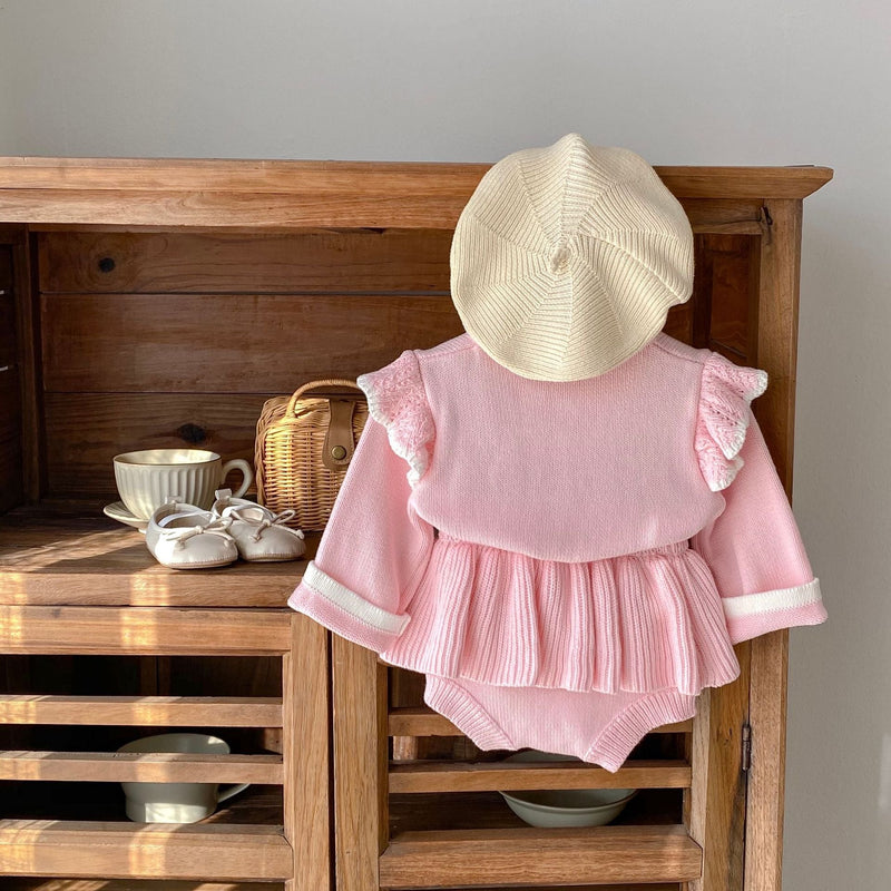 Conjunto Infantil Feminino Rosa Tricô