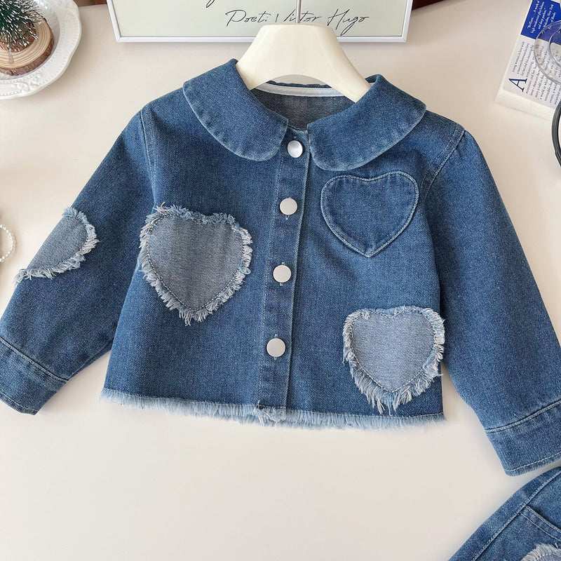 Conjunto Infantil Feminino Jeans Corações