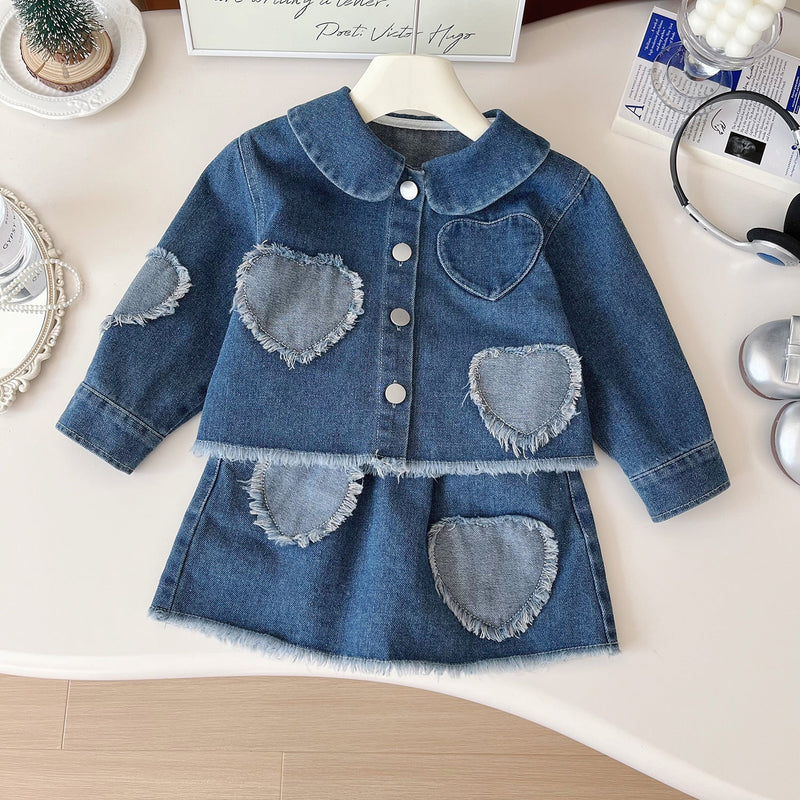 Conjunto Infantil Feminino Jeans Corações