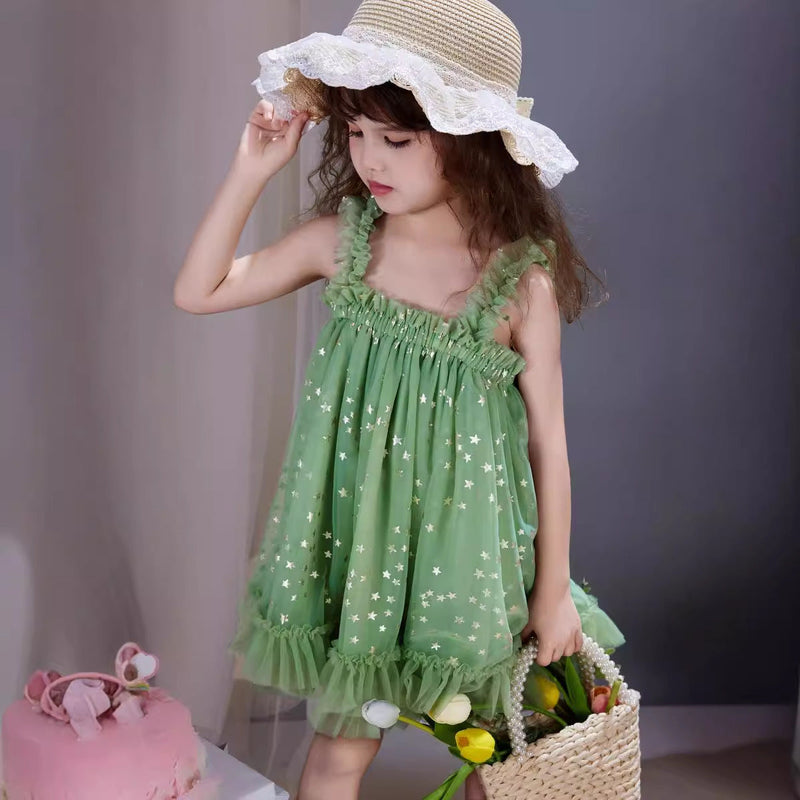 Vestido Infantil Tule Estrelinhas