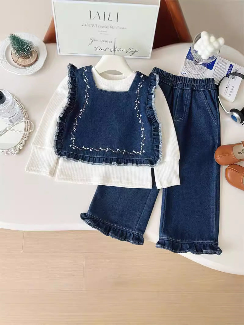 Conjunto Infantil Feminino 3 Peças Jeans