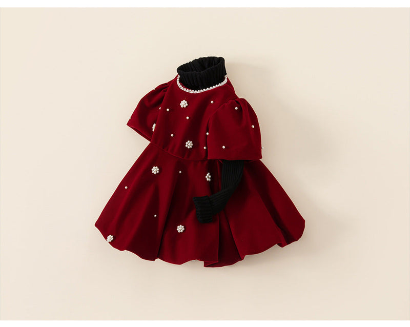 Vestido Infantil Vermelho Pérolas