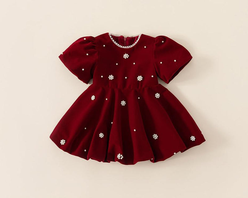 Vestido Infantil Vermelho Pérolas