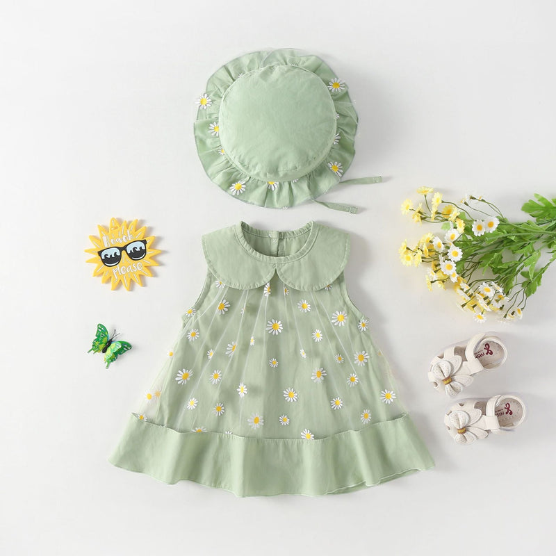 Vestido Infantil Verde Margaridas