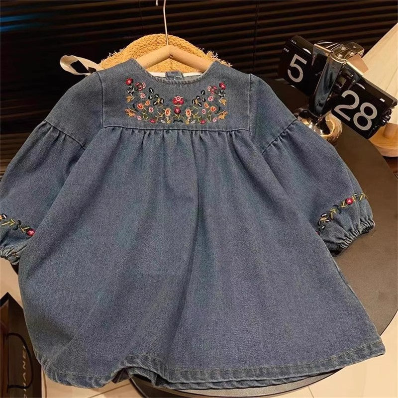 Vestido Infantil Jeans Florzinhas