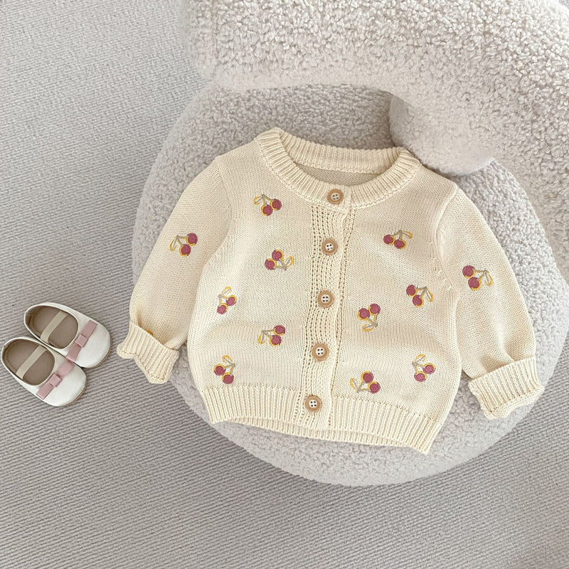 Cardigan Infantil Tricô Cerejinhas