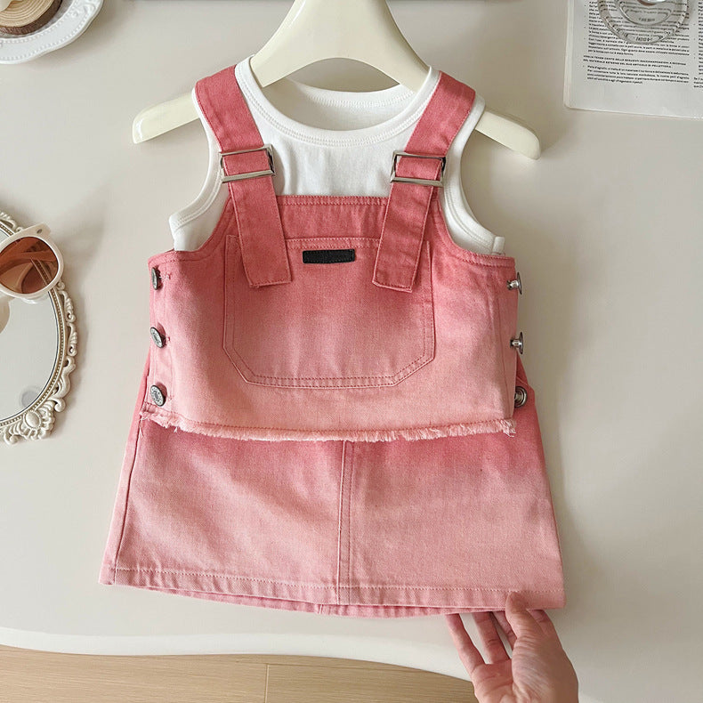 Conjunto Infantil Feminino Jeans Botões 3 Peças