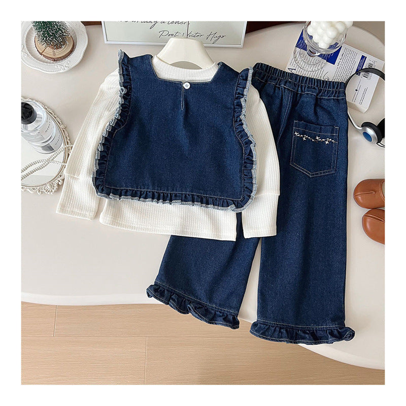 Conjunto Infantil Feminino 3 Peças Jeans