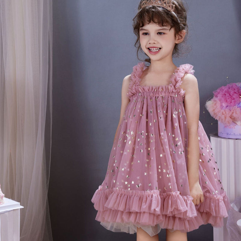 Vestido Infantil Tule Estrelinhas