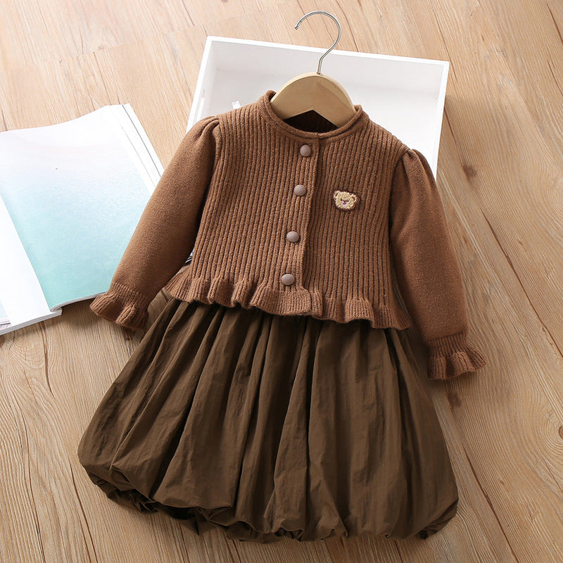 Conjunto  Infantil Vestido + Cardigan Ursinho