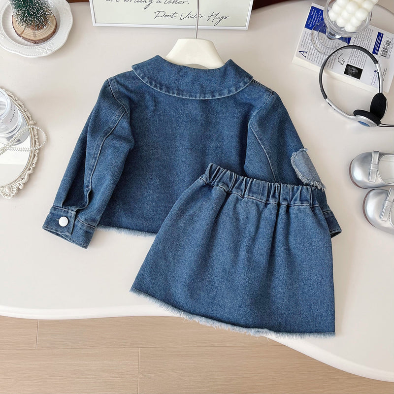 Conjunto Infantil Feminino Jeans Corações