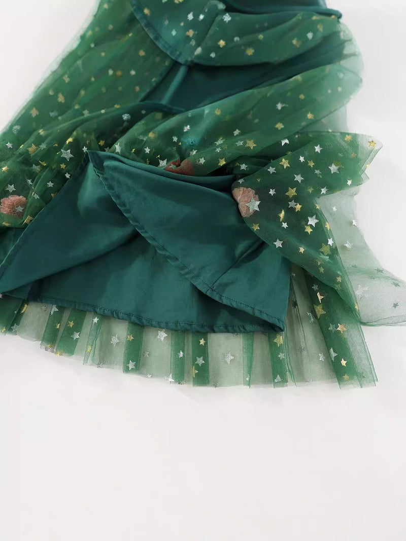 Vestido Infantil Verde Estrelinhas