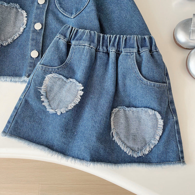 Conjunto Infantil Feminino Jeans Corações