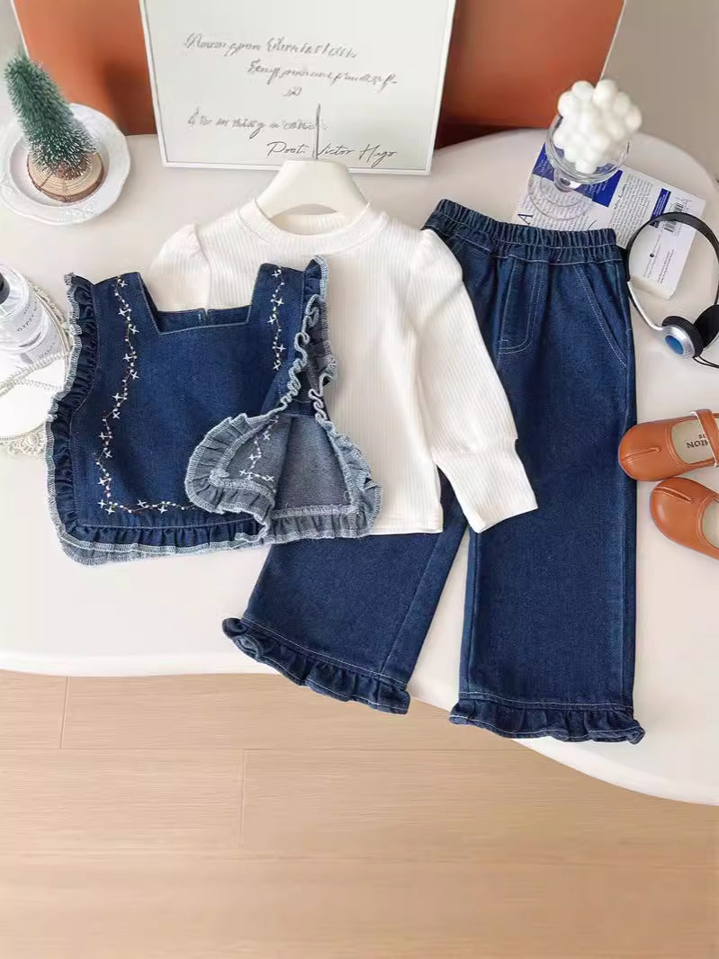 Conjunto Infantil Feminino 3 Peças Jeans