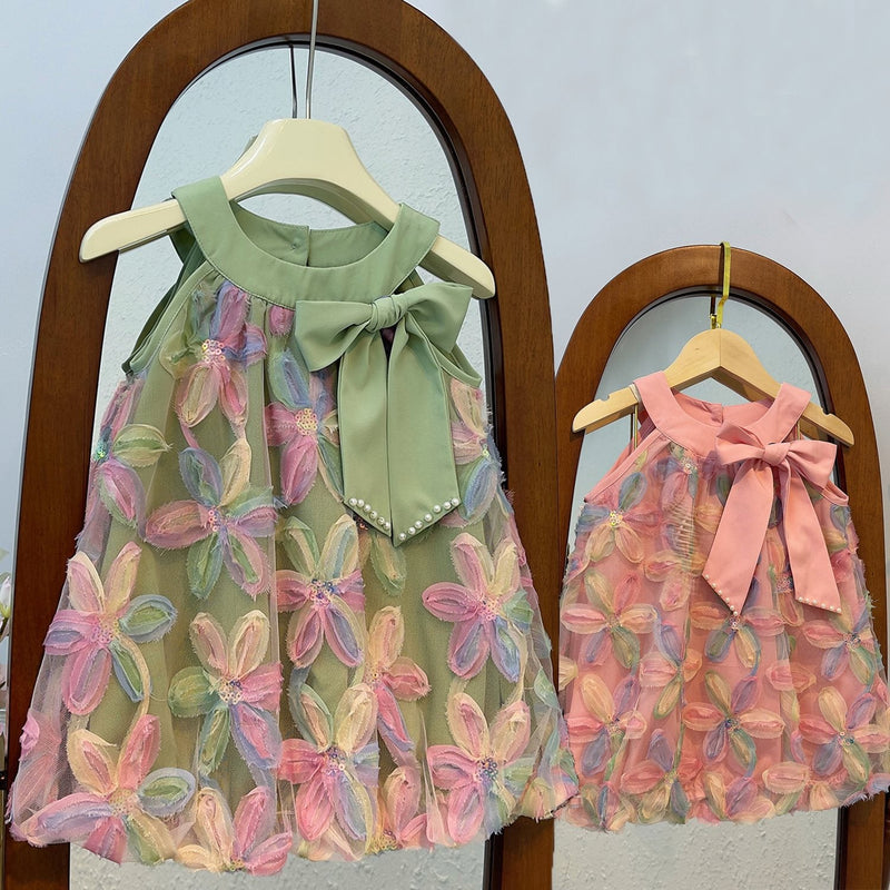 Vestido Infantil Feminino Flores e Lacinho