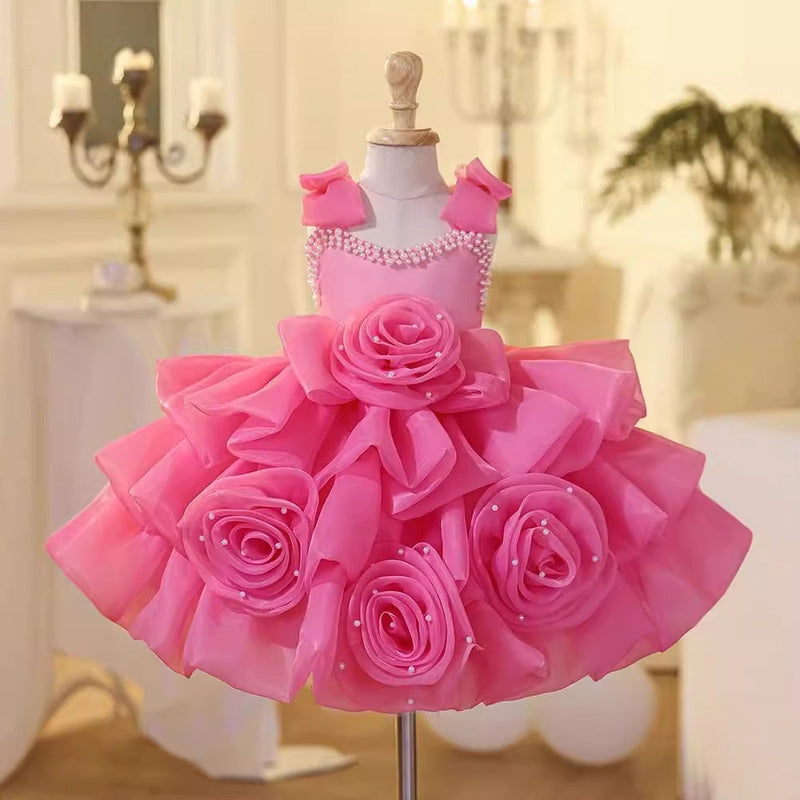 Vestido Infantil De Festa Rosa Flores