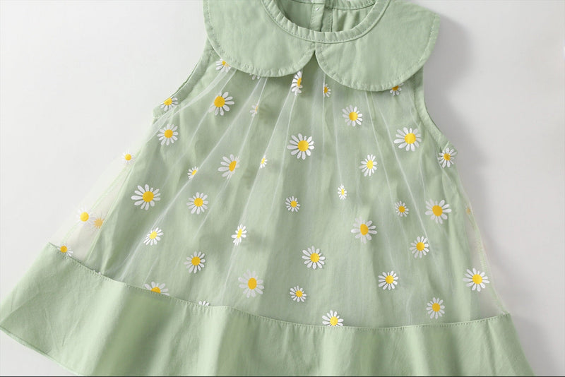 Vestido Infantil Verde Margaridas