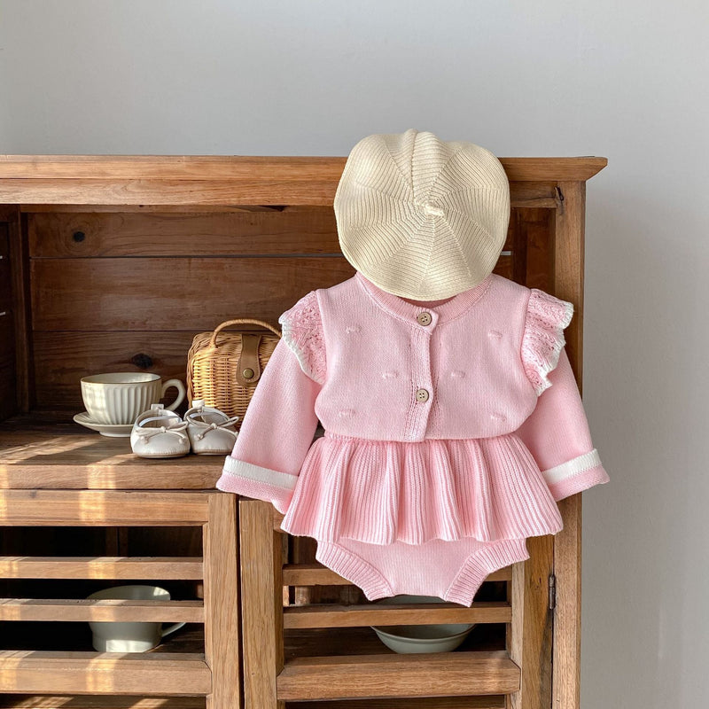 Conjunto Infantil Feminino Rosa Tricô