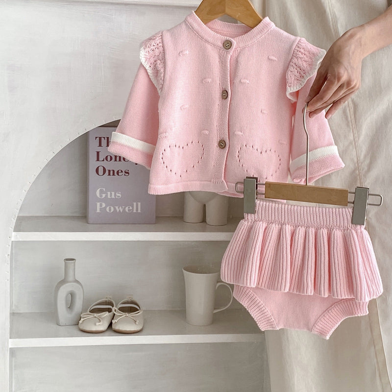 Conjunto Infantil Feminino Rosa Tricô