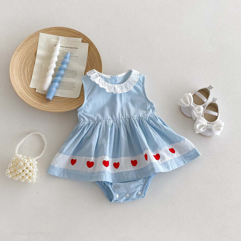 Vestido Infantil Azul Corações