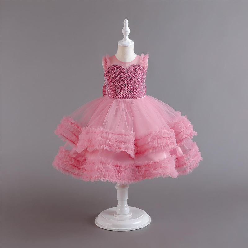 Vestido De Festa Infantil Tule Pérolas