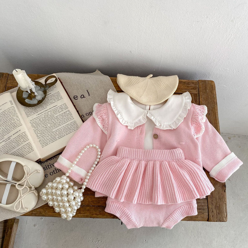 Conjunto Infantil Feminino Rosa Tricô