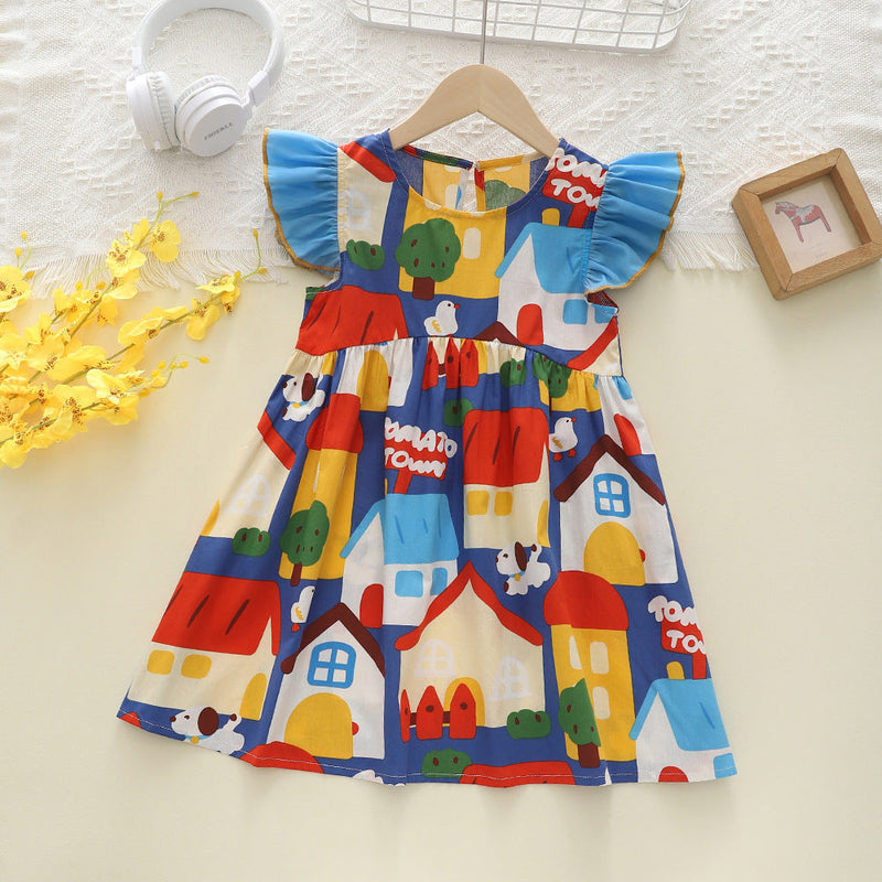 Vestido Infantil Verão Estampas Casinha