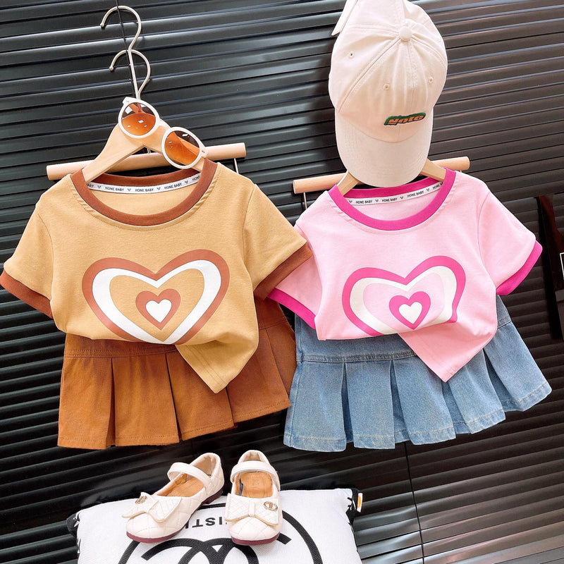 Conjunto Infantil Feminino Amor e Sainha Plíssada