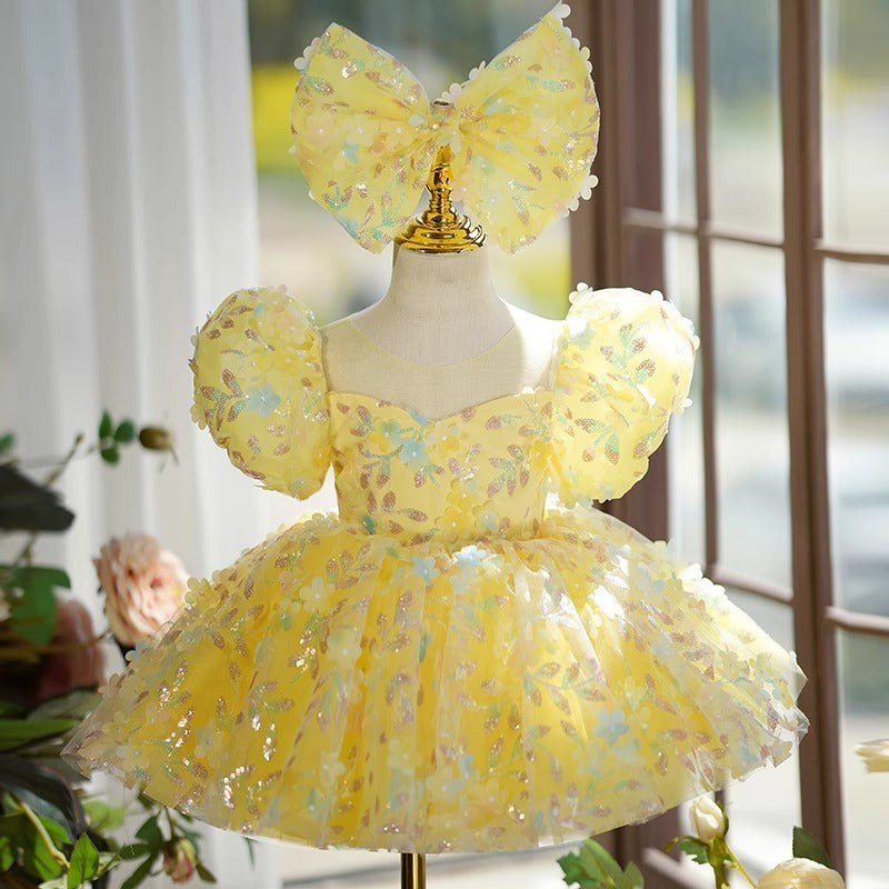 Vestido Infantil De Festa Flores Brilhante