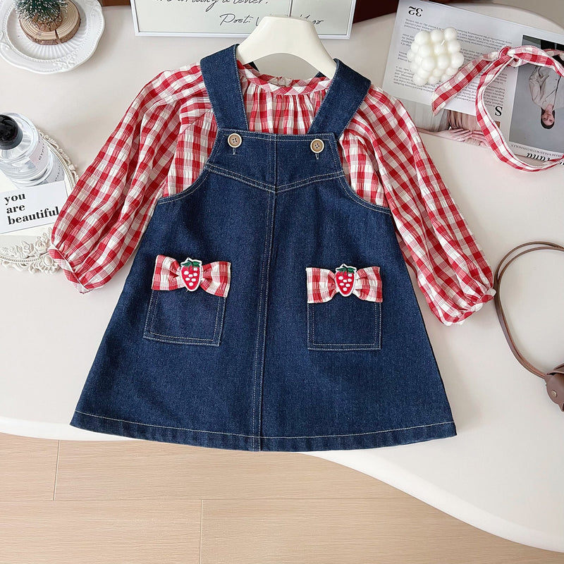 Conjunto Infantil Feminino Xadrez Moranguinhos