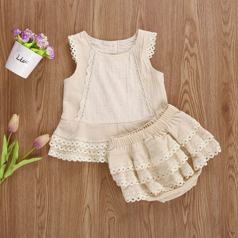 Conjunto Infantil Feminino Verão Rendado