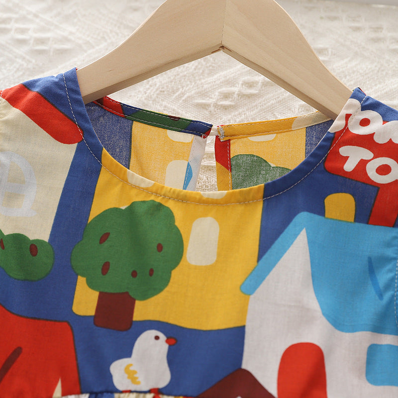 Vestido Infantil Verão Estampas Casinha